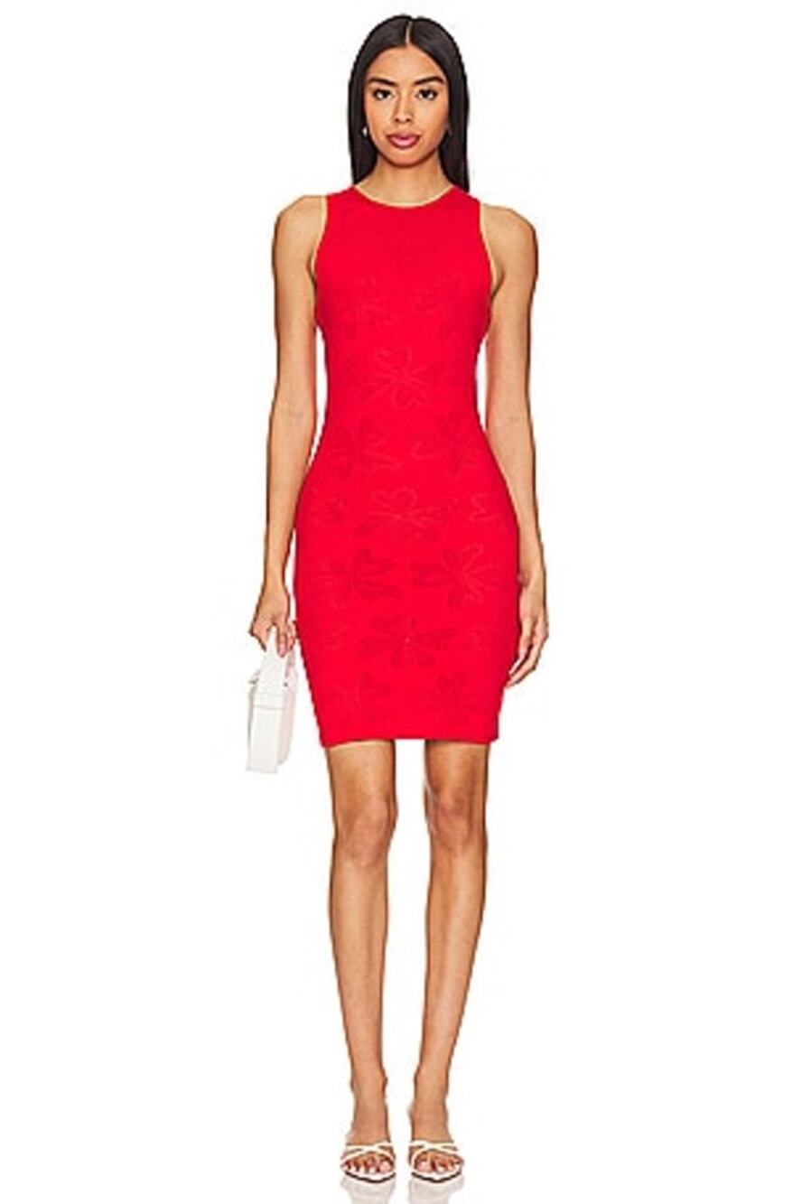 Rotate Pointelle Knit Tank Dress in High Risk Red 40 US L